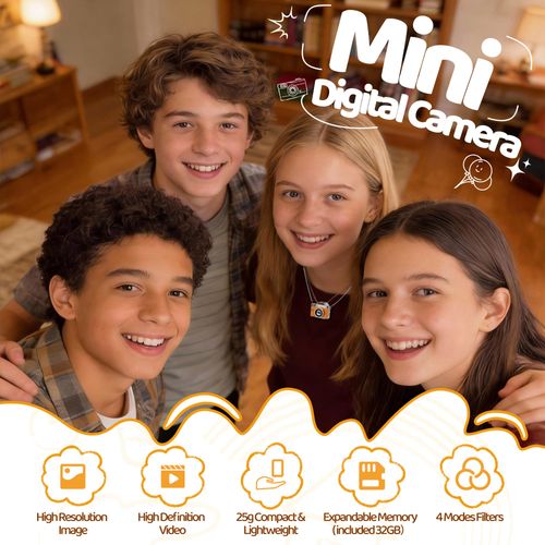 Mini Flip Screen Digital Camera, Retro CCD Style Pocket Camera, Student Campus Recorder with Neck Strap