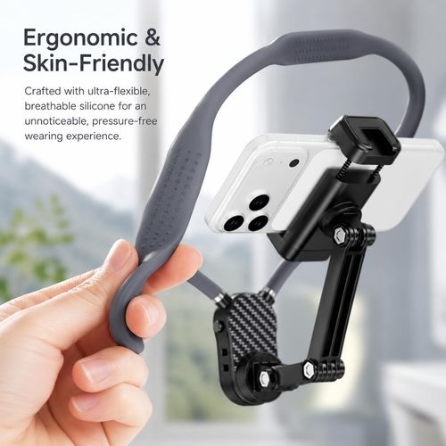 Magnetic Neck Phone Holder, POV Vlog Hands-Free Three mounting options: magnetic or clip. Stable shake-free footage for vlogs and rides