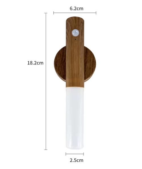 Motion-Sensor Night Light with Faux Wood Grain — Rechargeable Magnetic Wall Lamp for Bedrooms, Hallways, Stairways & Camping