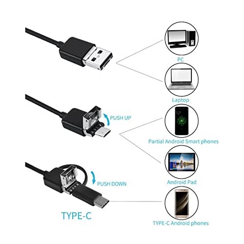 USB Endoscope,3-in-1 Endoscope Waterproof 7mm Lens Inspection Camera Endoscope Borescope with 6LEDs Support MicroUSB Type-C USB Interface