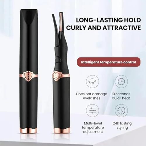 Heated Eyelash Curler, Mini Electric Eyelash Curler, Portable Makeup Electric Eyelash Curling, USB Rechargeable Finalize Eyelash Tool Beauty Tools for Women (Black)