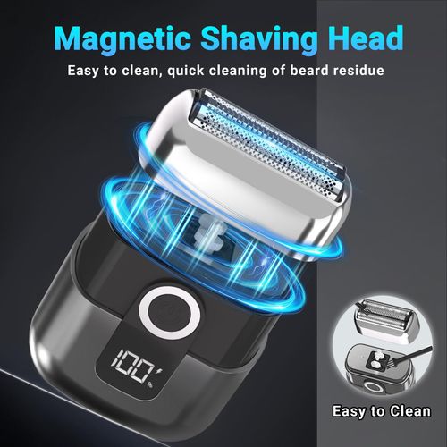 Mini Reciprocating Electric Shaver – Magnetic Head Portable Razor with 3-Blade System, LED Digital Display & Type-C Fast Charging for Travel & Daily Grooming