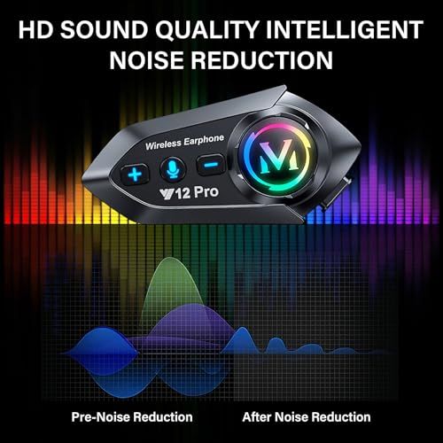 Motorcycle Helmet Bluetooth Headset 2 Way Intercom 550 Yards,HIFI Sound,Noise Cancellation,Music Share,1000mAh,Helmet Speakers Headphones FM,Easy to Connect Use with Gloves,Waterproof,Voice Assistant