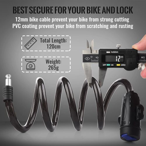 Heavy Duty Bike Cable Lock – Anti-Theft Bicycle Lock with Mounting Bracket, Waterproof Dust Cover & Keyless Locking for Bike Scooter Outdoor Security