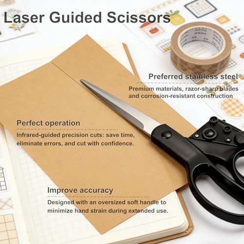 Laser Guided Scissors, Precision Straight Cut Fabric Shears, Stainless Steel Sewing Craft Scissors