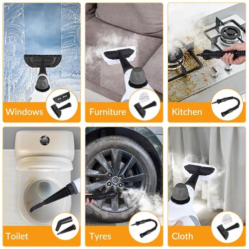 Handheld Steam Cleaner, Pressurized Hot Steam with 12 Accessories for Home High Temperature Steam Removes Grease, Dirt and Stains from Kitchens, Bathrooms, Cars, Furniture, Tile and Grout.