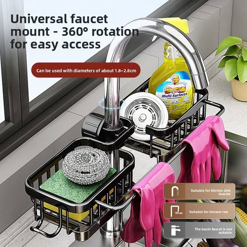 Drill-Free Faucet Storage Rack & Dishcloth Holder — Draining Design for Bathroom & Kitchen Sinks, Convenient for Cleaning Cloths & Small Items