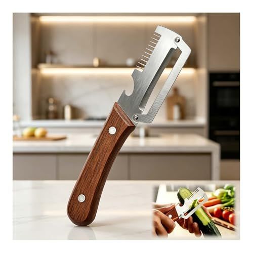 Wood Handle 3-in-1 Peeler & Grater, Kitchen Gadget for Potato, Carrot, Cucumber