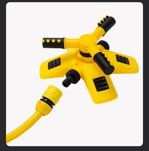 360 Degree Rotary Sprinkler, Yellow Plastic Water-Saving Garden Hands-free Yard Irrigation, Stable Floor Insert Base, Even Outlets, for Flower Beds