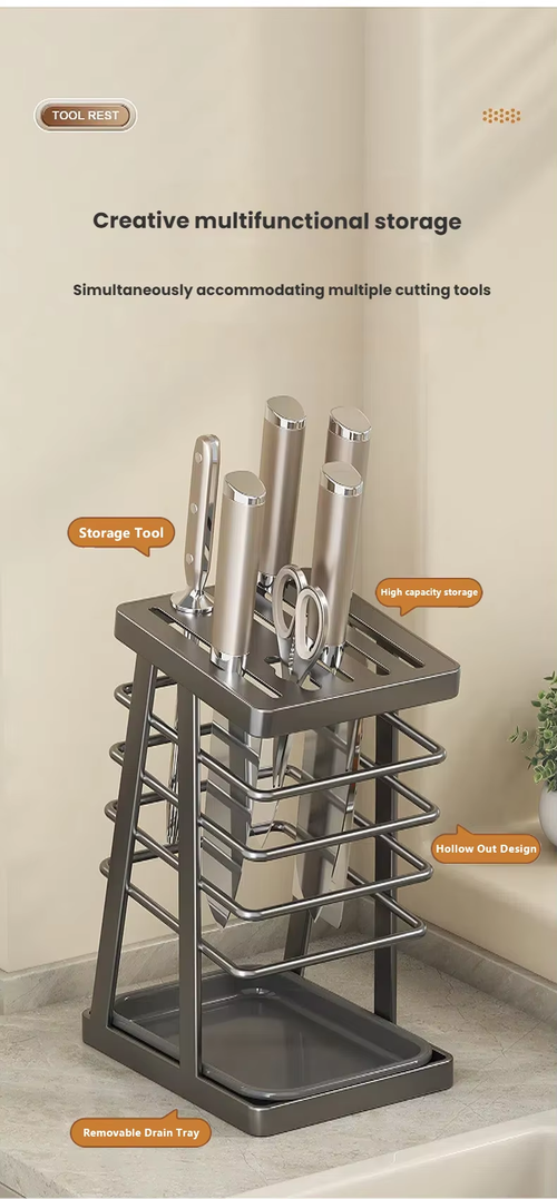 Multifunctional Kitchen Countertop Knife Holder and Storage Rack – Household Knife Stand with Draining Feature