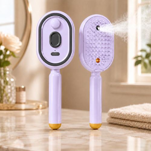 Electric Spray Air Cushion Massage Comb, Rechargeable Steam Brush for Hair (Purple)