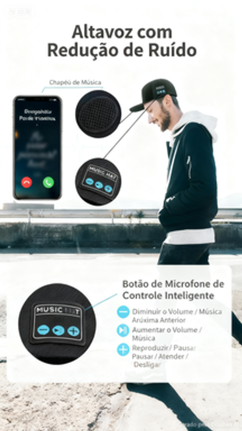 Chapeu Áudio Bluetooth Musical A-6: Som Estéreo e Controle Inteligente