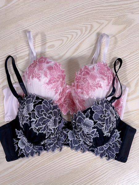 Elegant Floral Embroidery Push Up Bra - High Support, Non-Removable Padding, Hand Washable, Knit Fabric, Underwire Design for Comfort and Confidence - Womens Lingerie and Underwear for Everyday Wear