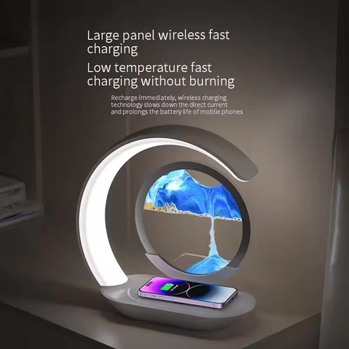 Creative Sand Art Night Light Wireless Charging Desk Lamp 3D Hourglass Decoration Atmosphere Lamp for Bedroom Office Gift