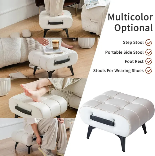 Small Footstool Ottoman - Stylish and Functional Faux Leather Footrest for Extra Seating in Living Room, Entryway, or Office