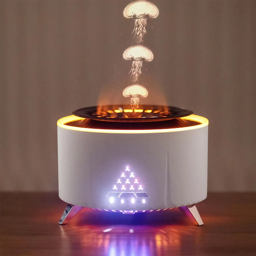 Flame Aroma Diffuser with White Noise Volcanic Lava Large Humidifier Jellyfish Mist Style Essential Oil Diffuser 3 Speed Modes