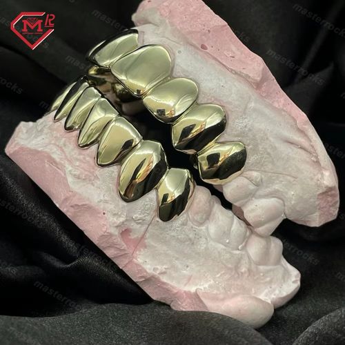 8 Top 8 Bottom Gold-Plated Grillz Without Stones, Custom Hip Hop Teeth Caps for Men and Women