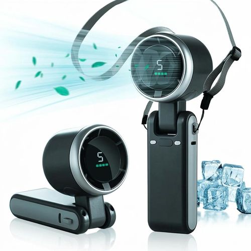 Portable Handheld Turbine Fan, 5-speed settings, 3-in-1 rechargeable handheld fan, powered by a 4000mAh battery with up to 10 hours of runtime, featuring air turbine technology perfect for outdoor activities, travel, work, and a summer essential