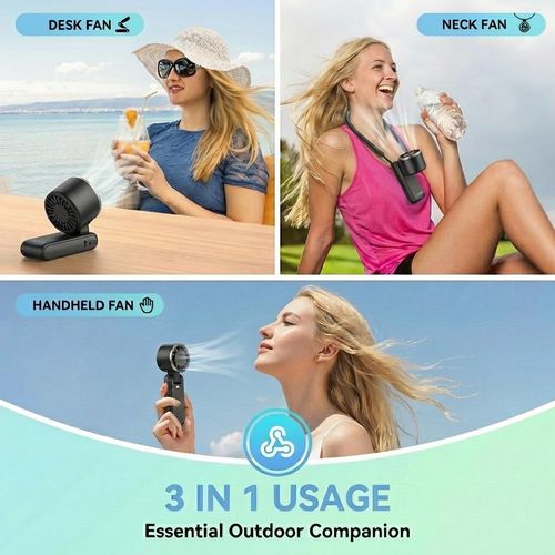 Portable Handheld Turbine Fan, 5-speed settings, 3-in-1 rechargeable handheld fan, powered by a 4000mAh battery with up to 10 hours of runtime, featuring air turbine technology perfect for outdoor activities, travel, work, and a summer essential
