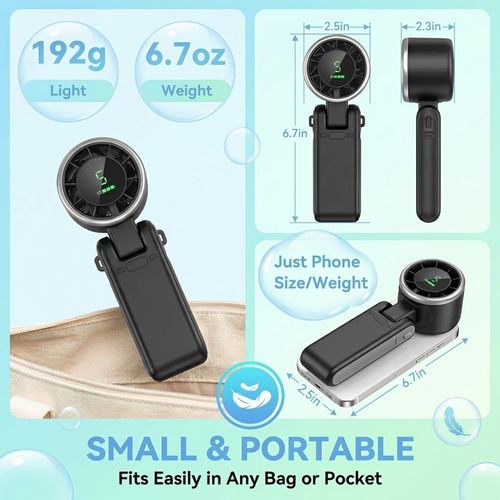Portable Handheld Turbine Fan, 5-speed settings, 3-in-1 rechargeable handheld fan, powered by a 4000mAh battery with up to 10 hours of runtime, featuring air turbine technology perfect for outdoor activities, travel, work, and a summer essential