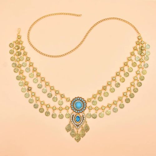 Turquoise Waist Chain Rhinestone Coin Tassel Body Chain Sexy Multi-Layer Dance Metal Waist Chain