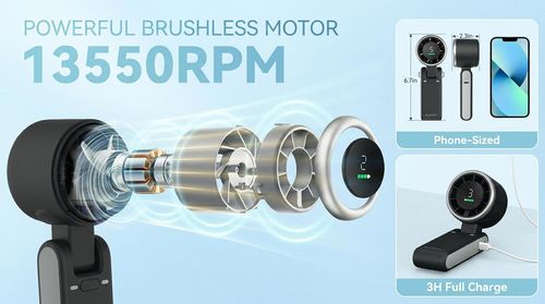 Portable Handheld Turbine Fan, 5-speed settings, 3-in-1 rechargeable handheld fan, powered by a 4000mAh battery with up to 10 hours of runtime, featuring air turbine technology perfect for outdoor activities, travel, work, and a summer essential