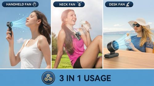 Portable Handheld Turbine Fan, 5-speed settings, 3-in-1 rechargeable handheld fan, powered by a 4000mAh battery with up to 10 hours of runtime, featuring air turbine technology perfect for outdoor activities, travel, work, and a summer essential