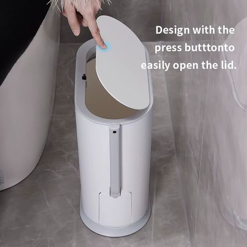 Smart Mini Trash Can with Lid Plastic Indoor Cover for Garbage Container for Kitchen Bedroom Office Includes Toilet Brush