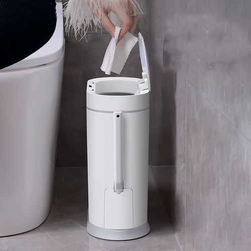 Smart Mini Trash Can with Lid Plastic Indoor Cover for Garbage Container for Kitchen Bedroom Office Includes Toilet Brush