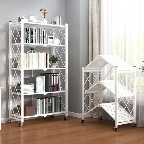 Multifunctional Multi-Tier Storage Rack Foldable Storage Metal Rack Kitchen Oven Stackable Shelf Organizer Display Rack Folding Shelf With Wheels