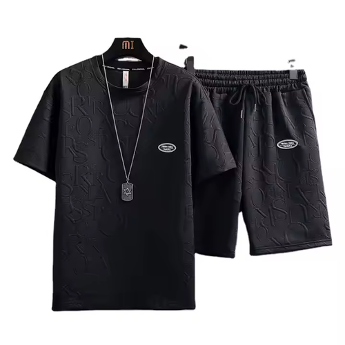 Summer Tshirt Shorts 2 Pieces Set black Tracksuit Mens 3d Letters Vintage Streetwear Creative Pattern Men Sets Short Outfits （Size XL）