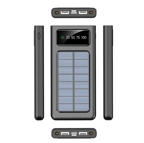 Portable 20000 mAh Mobile Phone Slim Power Bank Solar Charger with Dual USB and LED Display