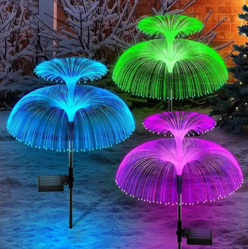 Solar Garden Outdoor Waterproof Fiber Optic Double Jellyfish Lawn Light Fairy Garland Christmas Courtyard Villa Display