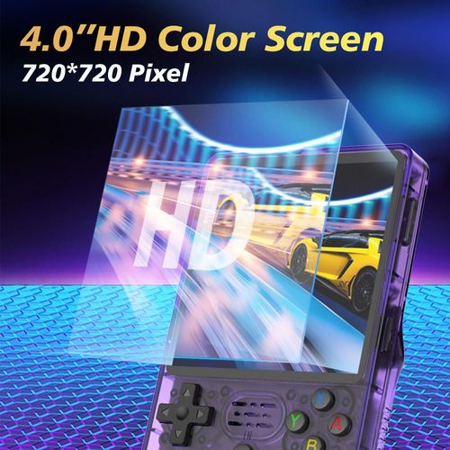 R36S Retro Video Handheld Game Console Linux System 3.5 in IPS Screen Built in 3000mAH Battery 64G TF Card Preinstalled Games Purple Version for Christmas, Thanksgiving, Holiday Gift