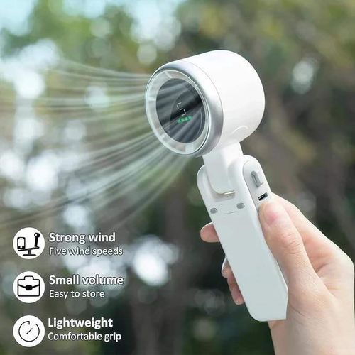 New N607 high-speed fan folding handheld fan 5-speed long-life neck hanging outdoor portable fan