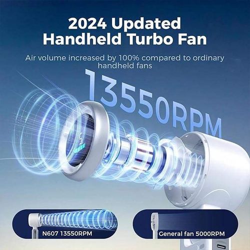 New N607 high-speed fan folding handheld fan 5-speed long-life neck hanging outdoor portable fan