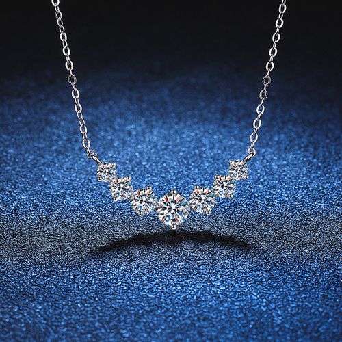 925 Sterling Silver Seven Stars Shiny Zircon Smile Necklace, Light Luxury Elegant Women's Jewelry