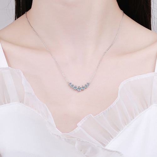 925 Sterling Silver Seven Stars Shiny Zircon Smile Necklace, Light Luxury Elegant Women's Jewelry