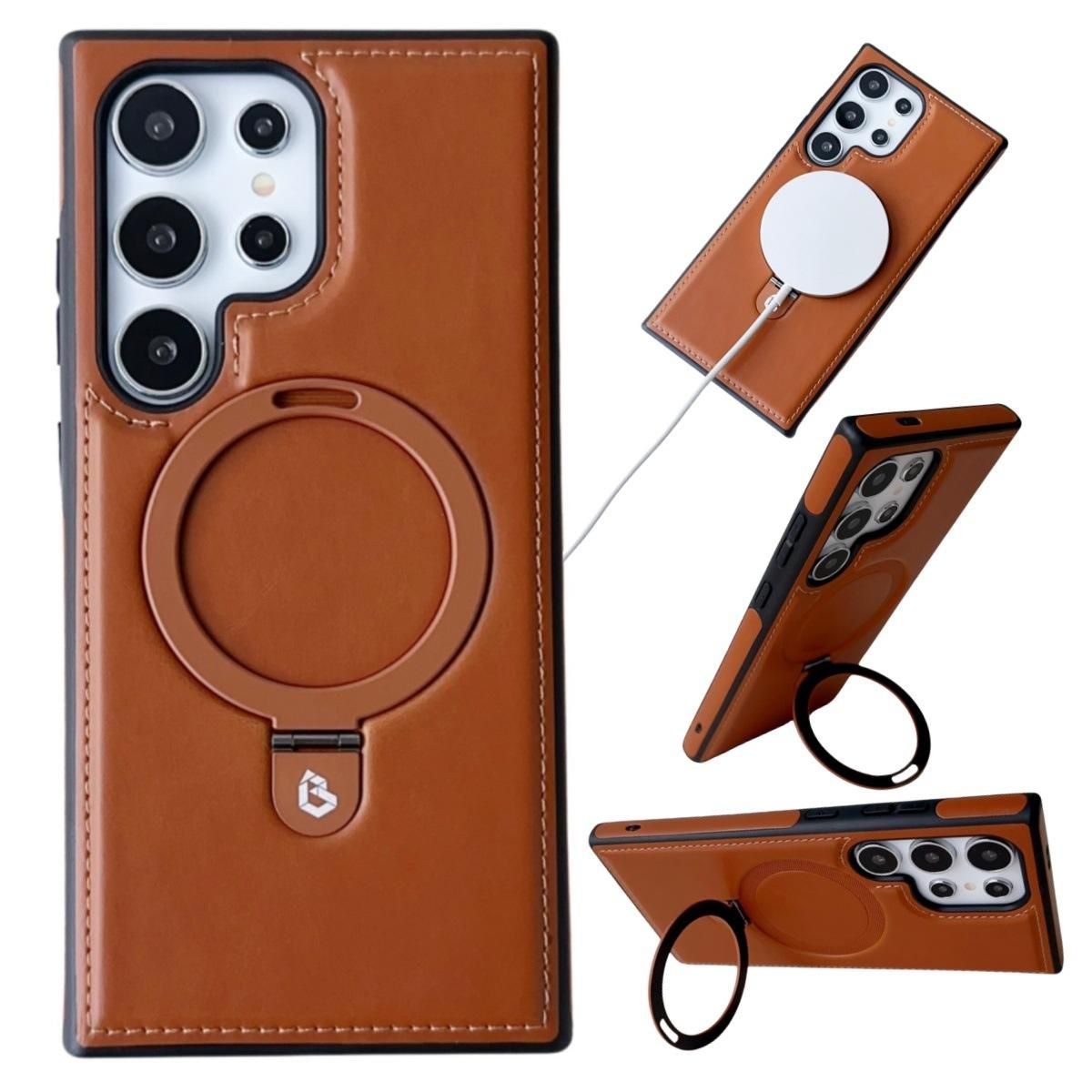 For Samsung S25 Mobile Phone case Magnetic Charging Ring Bracket Leather Business Protective Cover for Samsung S24 S23 S22
