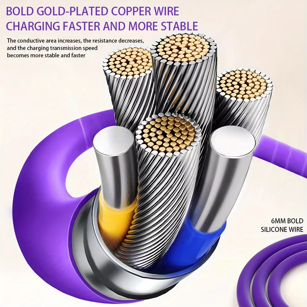 LED Breathing Light Indicator 4-in-1 Mobile Phone Charging Cable USB TYPE-C Suitable Soft Silicone Material Fast Charging Cable