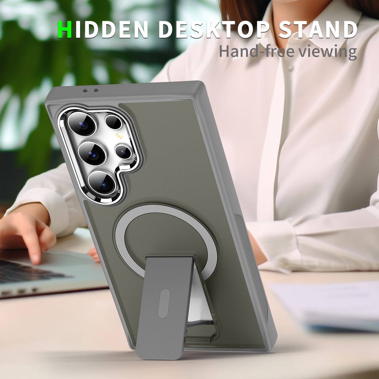 BRY Folding Stand Bracket Magnetic Wireless Charging Case for Samsung S23 S24 Ultra Plus Matte Translucent Shockproof Bumper
