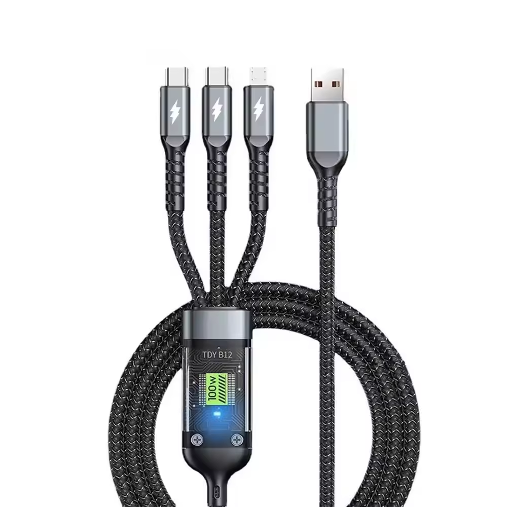Hot Selling Multiple 100W Universal 3 In1 Usb Fast Charging Cable for Phone Type-c Android 3in1 Nylon Braid Data Cable