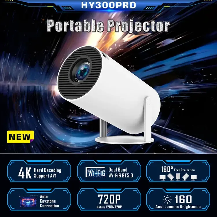 Mini Portable HY300 PRO Pocket Smart Android Projector 2023 Newest 4k HD Low Noise Wireless Home Theater Business Projectors