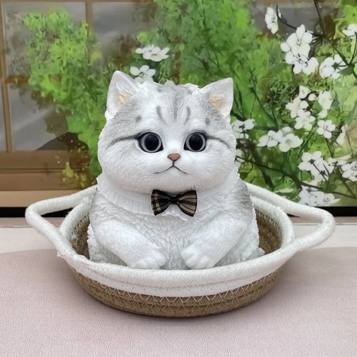 006-Handmade Silver Shaded British Cat Squishy – Soft Stress Relief Silicone Toy for Girls & Kids | Safe Fidget Figurine | Kawaii Desk Companion