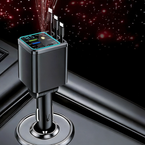 120W Digital Display Car Charger with Starry Sky Ambient Light