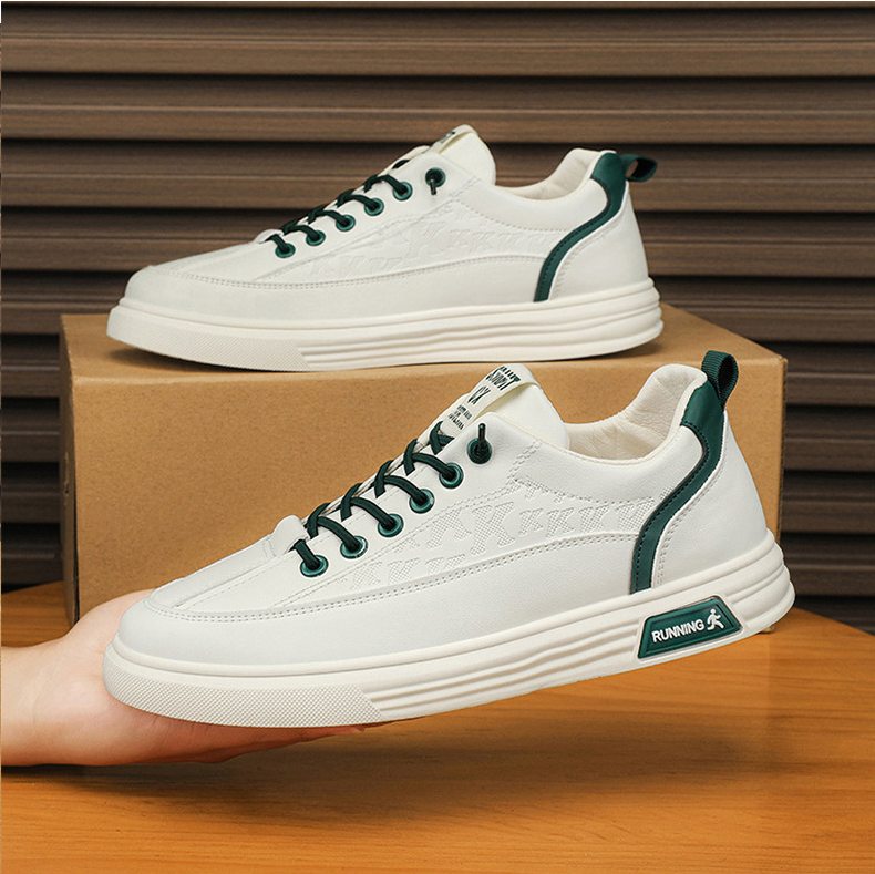 🔥🔥Hot Sale🔥🔥Men's White Casual Sneakers - Thick Platform Sole, Breathable PU Upper & Soft EVA Insole, Lace-Up Low-Top Design for All-Season Comfort, Versatile for Sports, Vacation & Casual Attire, Versatile Sneakers