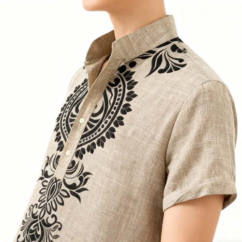 Men's shirt digital 3D printed linen short-sleeved summer retro fashion short-sleeved shirt