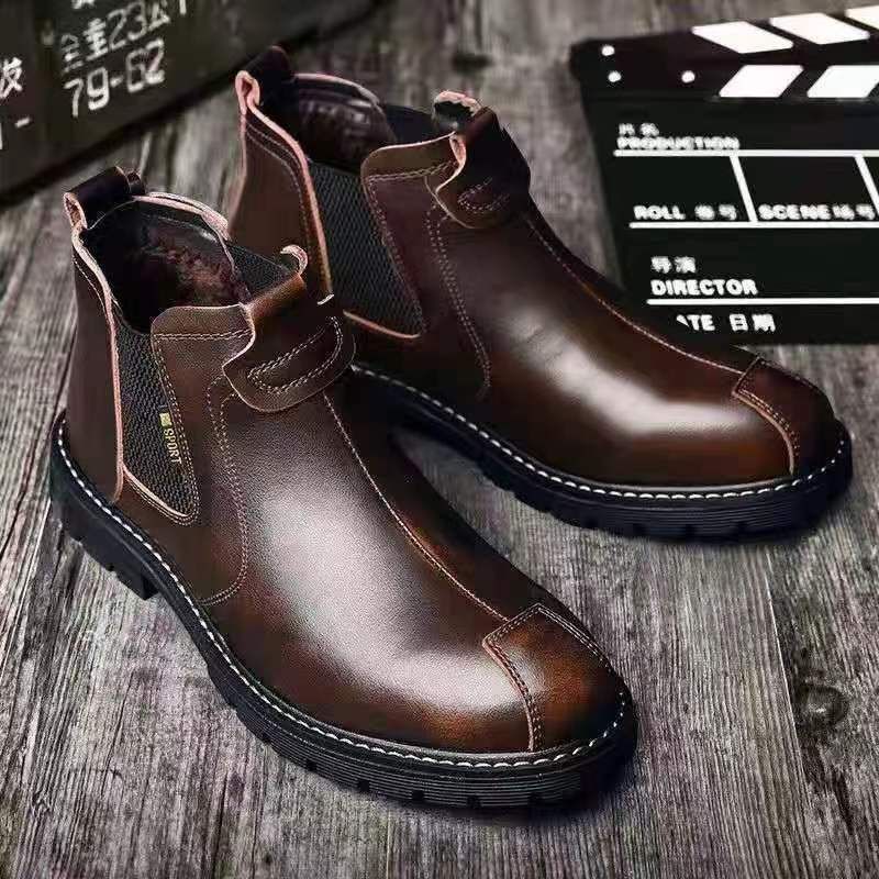 🔥Hot Sale🔥Men's retro British style genuine leather work boots high top casual high top shoes short boots winter boots autumn and spring breathable boots men