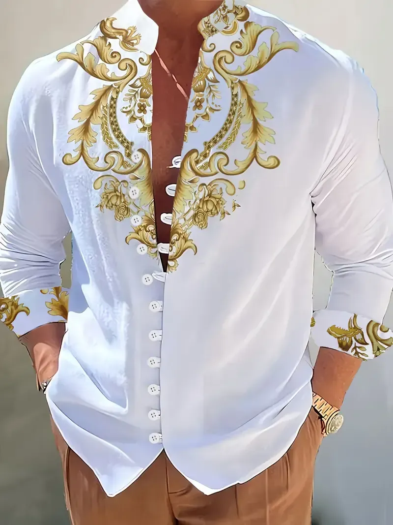 🔥Hot Sale🔥-High Quality Men's African Ethnic Style Wedding Party Breathable Men's Casual Long Sleeve Shirt Pattern Printed Men's Shirt