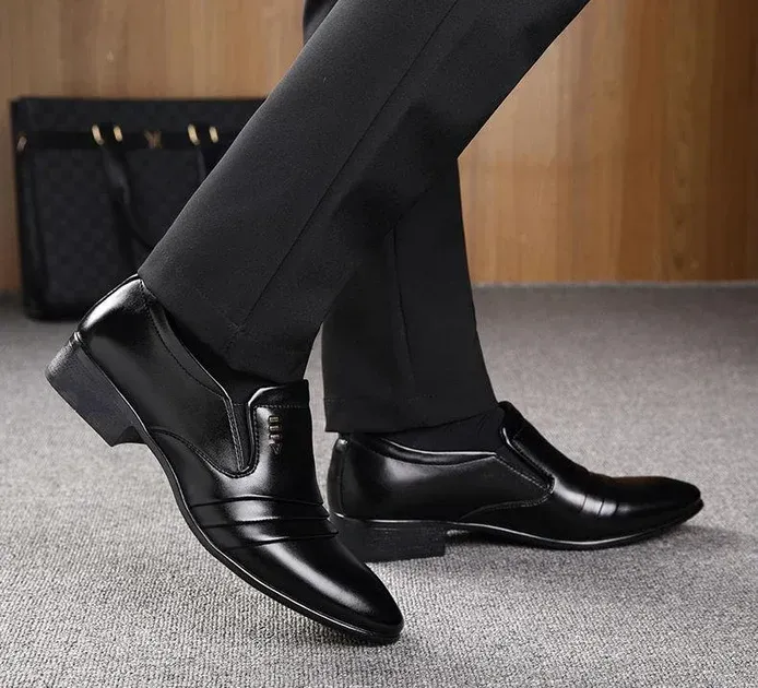 Men's Casual Solid Color Slip On Business Shoes, Formal Dress Shoes For Wedding Party Office